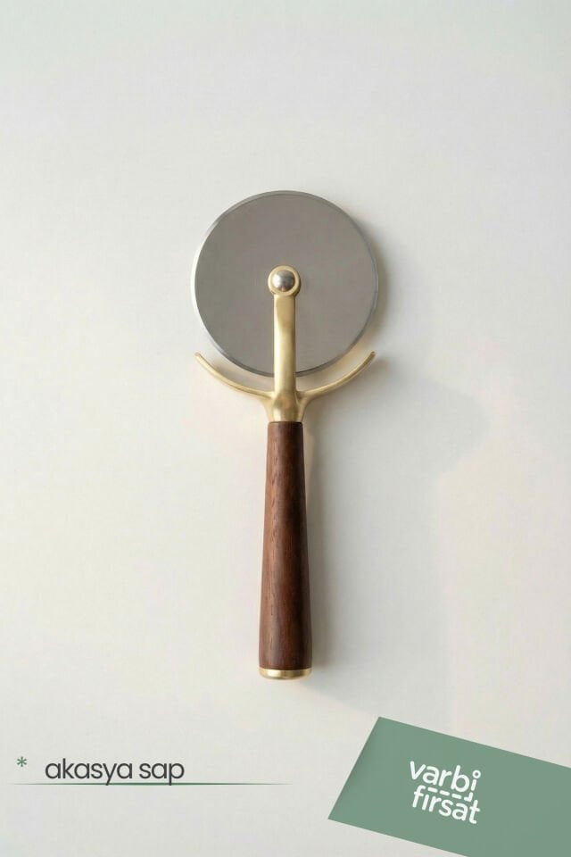 Akasya Saplı Gold Pizza Kesici