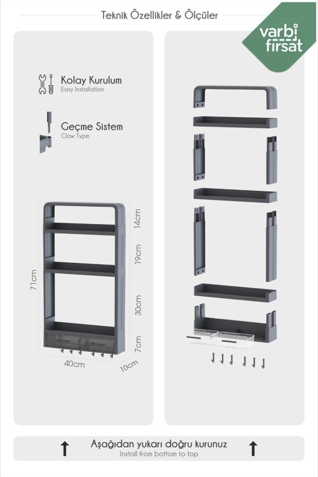 Modern Yapışkanlı Duvar Rafı – Mutfak - Banyo Organizeri