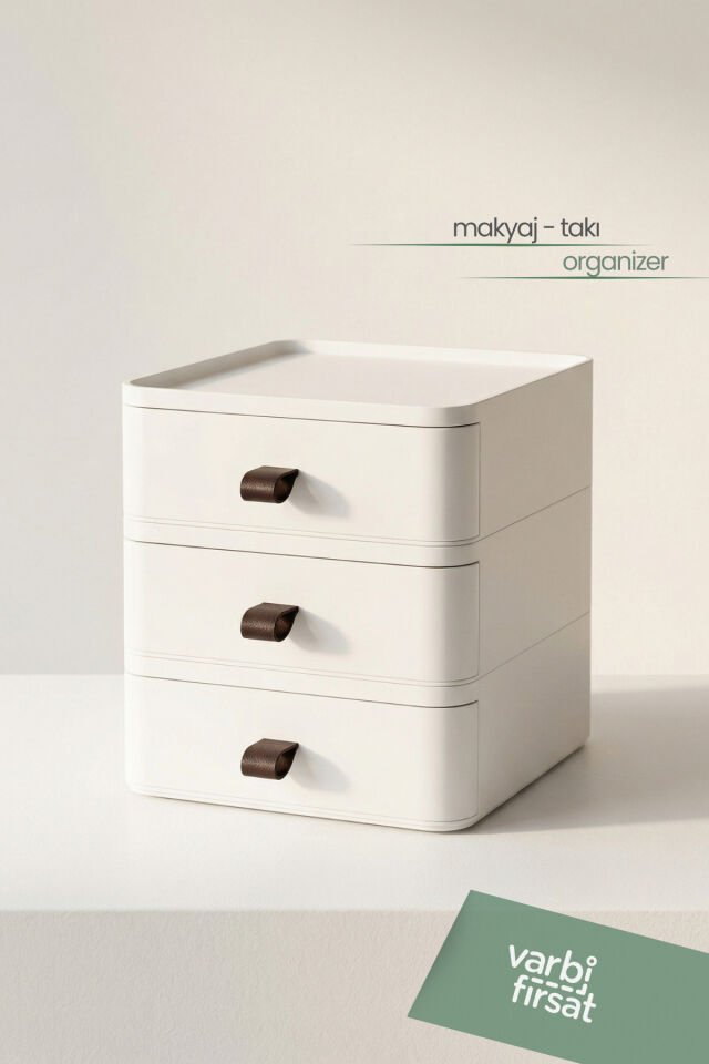 3'lü Takı, Makyaj Ve Kozmetik Düzenleyici Çekmece, Ofis Masa Düzenleyici -beyaz