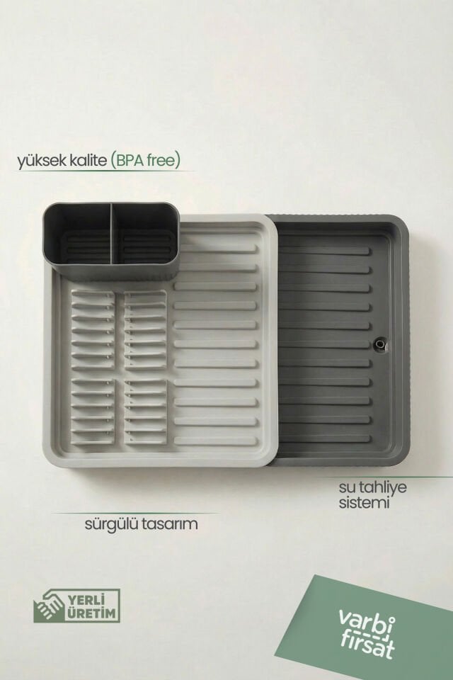 Açılır Kapanır Sürgülü Tabaklık Bulaşıklık Bulaşık Sepeti Bulaşık Kurutma / Açık Gri