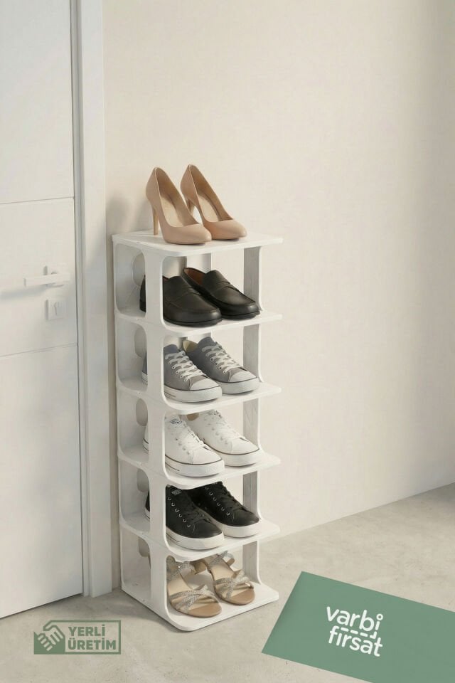 Beyaz 5 Katlı Ayakkabılık - Portatif Ayakkabı Standı