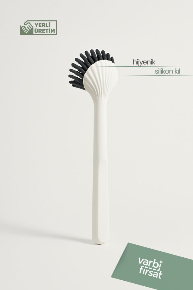 Silikon Uçlu - Süper Dayanıklı Bulaşık - Lavabo Fırçası - Beyaz