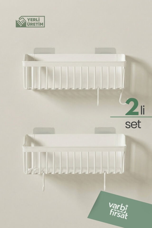 Yapışkanlı Mutfak Rafı Baharatlık Dolap İçi Düzenleyici 2'li Mutfak Organizeri Plastik Askılı